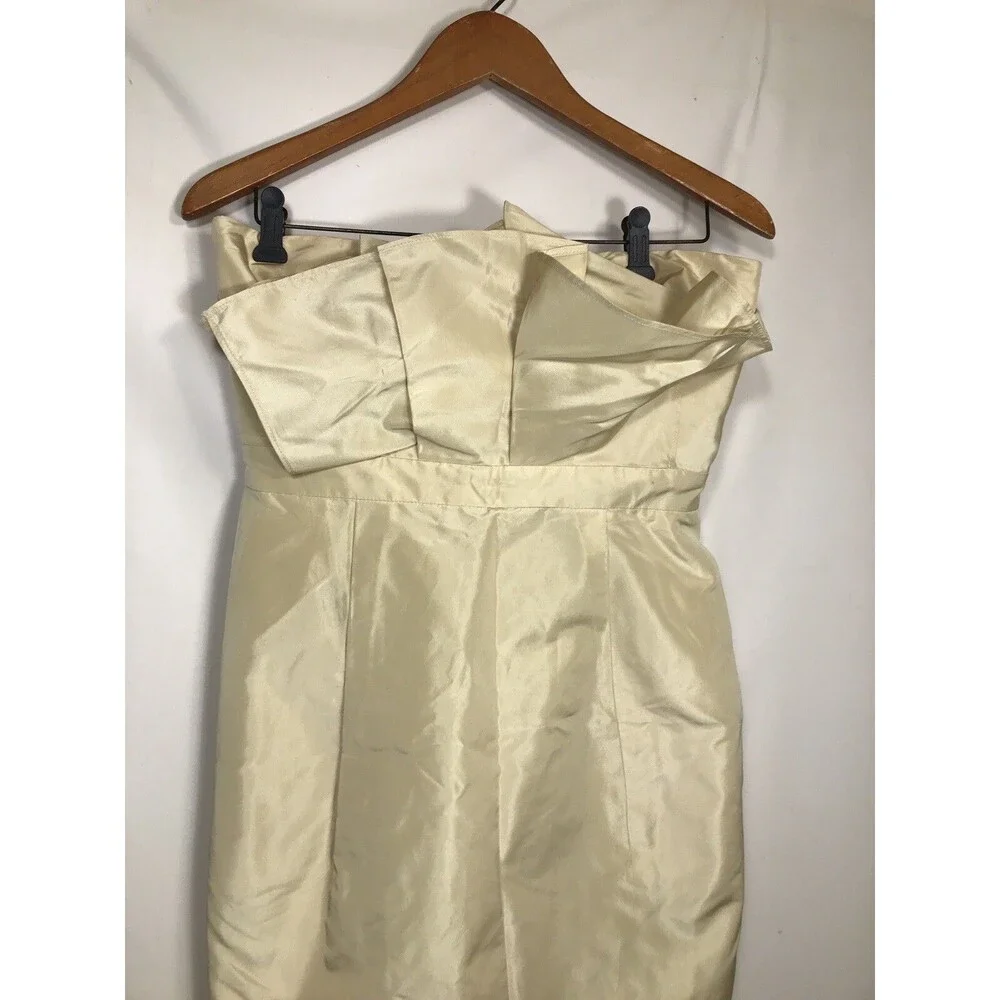 J Crew Iris Silk Taffeta Strapless Pleated Cocktail Dress Sz 6 Golden